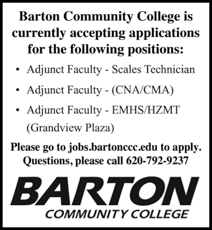 Job Openings for Adjunct Faculty at Barton Community College