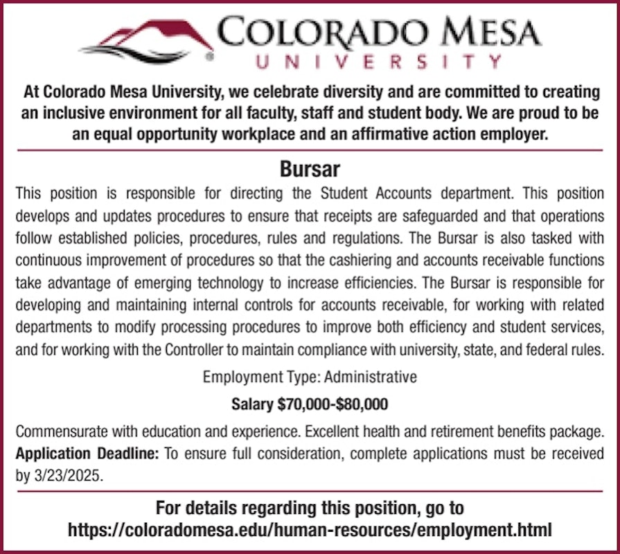 Bursar Position at Colorado Mesa University